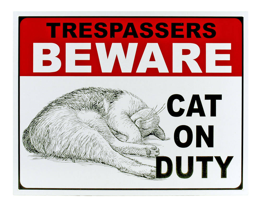 Beware Cat on Duty Tin Sign