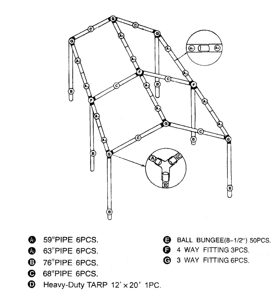 12' x 20' Car Port Canopy Kit