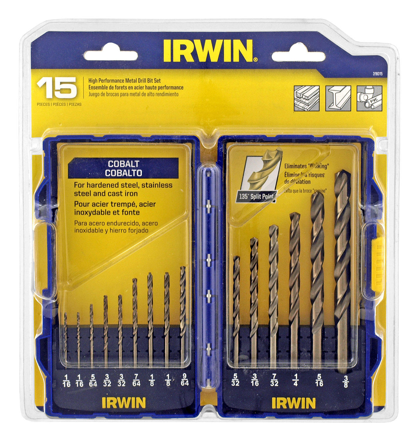 15 pc. Cobalt Metal Drill Bit Set Irwin