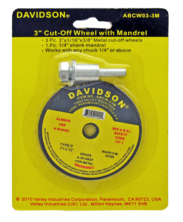 3-pc. 3" Cut Off Wheel w/ Mandrel
