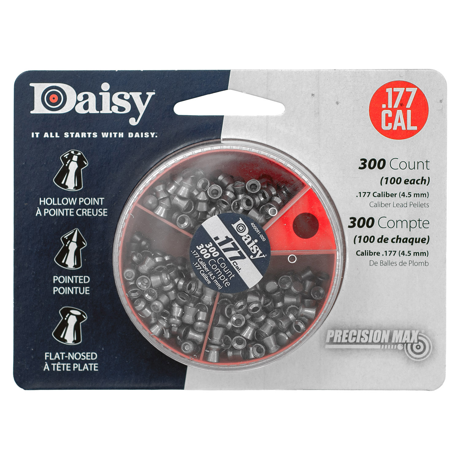 300 ct. Daisy .177 Cal Precision Max Air Gun Pellets - Hollow Point, Pointed, and Flat-Nosed