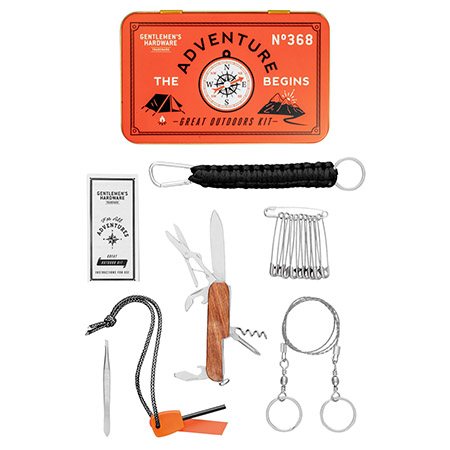 15-pc. Gentlemen's Hardware - The Great Outdoors Tin-Cased Multi-Tool Survival Kit