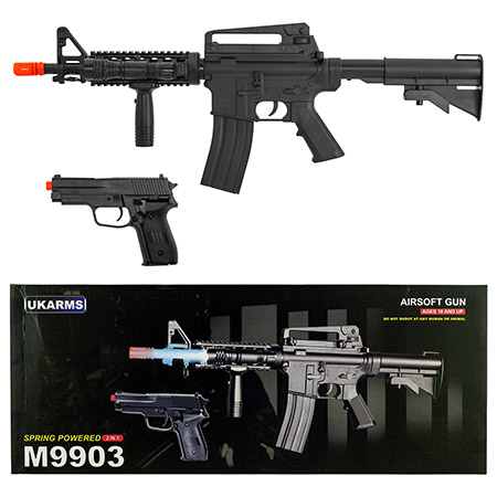 UKARMS M9903 Spring Powered Airsoft M4 Rifle and Pistol Combo