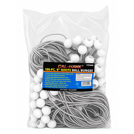 100-pc. 9" White Ball Bungees - Heavy Duty Canopy Tent Tarp Fasteners