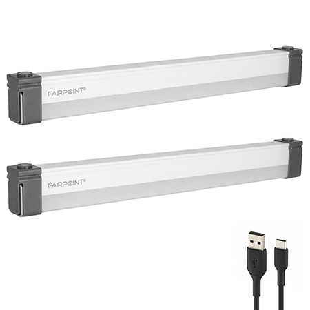 FarPoint 2-pc. 200 Lumens USB Type-C Rechargeable 12" Dimmable LED Accent Light Bar Set