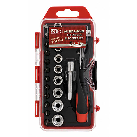 24-pc. Offset Ratchet Bit Driver and Socket Set with Compact Storage Case