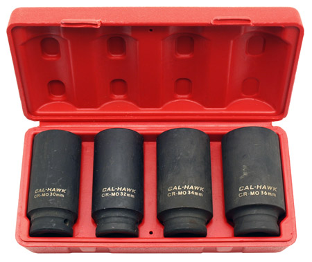 4-pc. 1/2" Drive Deep Spindle Axle Nut Socket Set - Metric