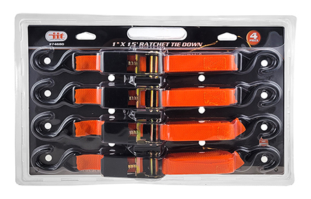 1" x 15' Ratchet Tie Down Straps with Coated Hook Ends - IIT
