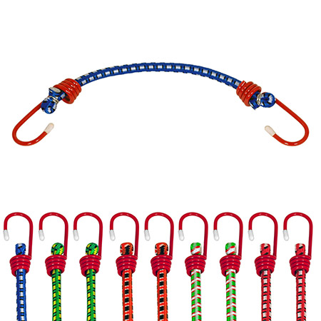 10-pc. 12" Multicolor J-Hook Bungee Cord Tie Downs