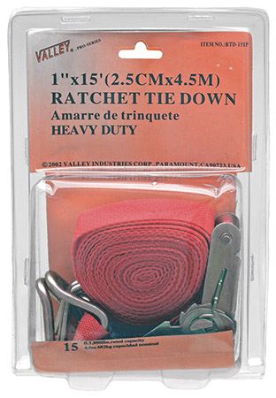 1" x 15' J-Hook Ratchet Tie Down