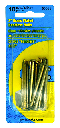 10 - pc. 2" Brass Plated Bendless Nails