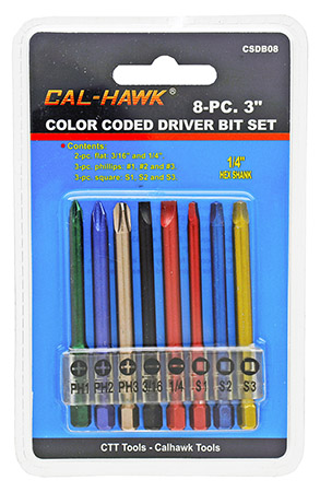 8-pc. 3" Color Coded Driver Bit Set
