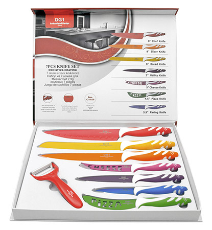 7-pc. Swiss Design Non-Stick Knife Set with Bonus Peeler