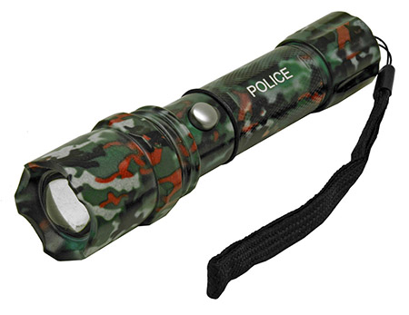 Full Metal LED Tactical Police Flashlight - Dark Green Camo