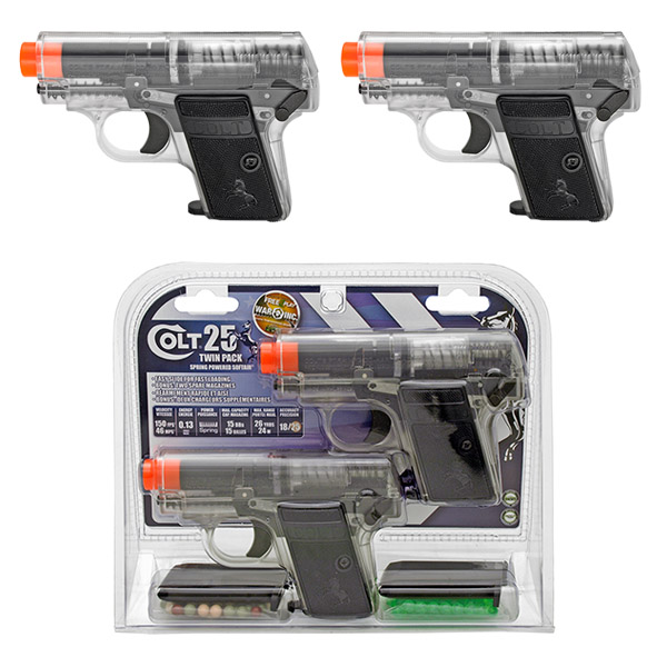 Twin Pack Colt 25 Spring Airsoft Pocket Pistols - Clear