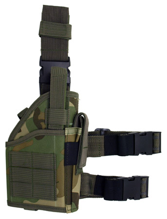 Right Handed Tactical Leg Holster w/ Web Straps - Woodland Camo