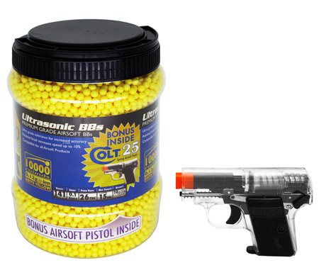 10,000-pc. Ultrasonic Yellow BB's w/Colt Handgun