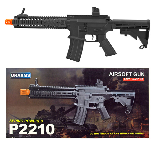 UK Arms P2210 M4 Quad RIS Spring Powered Airsoft Assault Rifle with