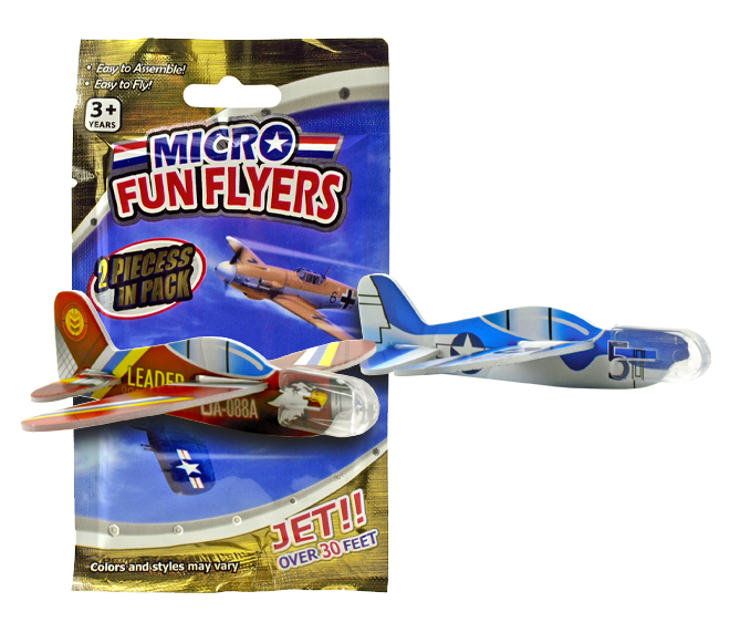 2 - pk. Micro Fun Flyers Mini Foam Toy Fighter Jet Airplanes - Assorted Colors