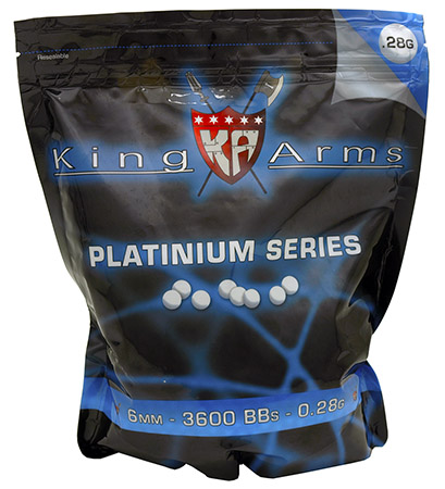 3,600-pc. King Arms Platinum Series 0.28g BB's - White