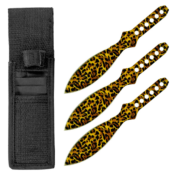 3-pc. Tear Drop Throwing Knife Set - Cheetah Print