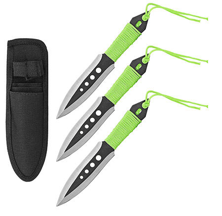 3-pc. Dagger Point Throwing Knives - Black & Green