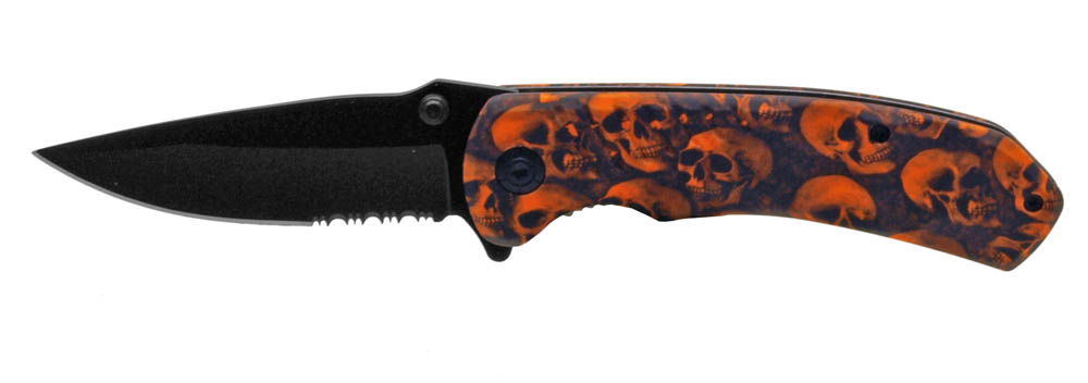 4.5" Spring Assist Folding Knife - Orange Skull Camo