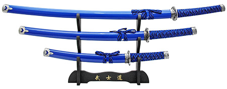 3-pc. Samurai Sword Set - Black & Blue Sheath