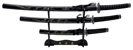 3-pc. Samurai Sword Set - Black