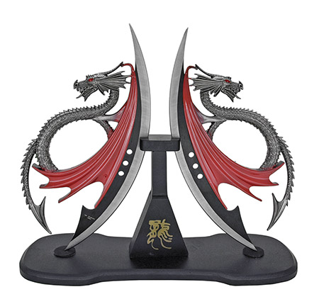 11" Twin Dragon Blades with Stand