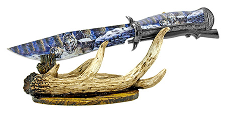 12.25" Hunting Antler Knife Display - Wolf