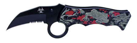 4.5" Spring Assist Zombie Folding Knife - Black & Silver