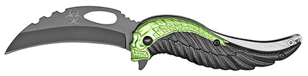 4" Spring Assist Flying Skull Folding Knife - Black & Green