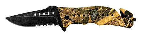 4.5" Spring Assisted Folding Skull Knife - Woodland Camo