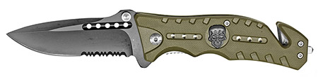 4.75" Spring Assist Skull Folding Knife - Green