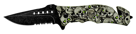 4.5" Spring Assisted Folding Skull Knife - Skull Camo