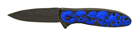 4.5" Spring Assist Skull Folding Knife - Blue