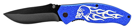 4.5" Spring Assisted Burning Skull Rider Knife - Blue