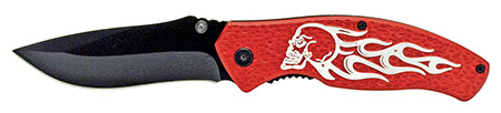 4.5" Spring Assisted Burning Skull Rider Knife - Red