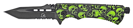 5" Spring Assist Folding Knife - Green Skull