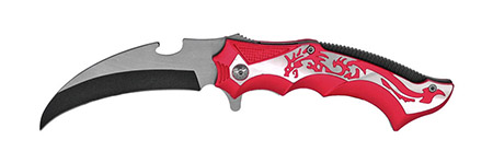 5.75" Spring Assisted Dragon Folding Knife - Red