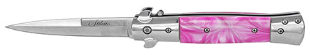 5" Spring Assist Stiletto Folding Knife - Pink Pearl