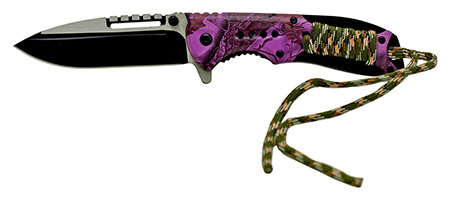 4.75" Spring Assisted Paracord Folding Knife - Purple Camo