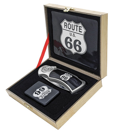 4" Manual Assist Lockback Folding Route 66 Knife with Lighter