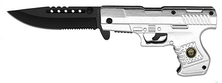 4.5" Spring Assist Police Pistol Folding Knife - Silver