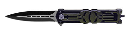 5" Spring Assist Skull Folding Knife - Black & Green