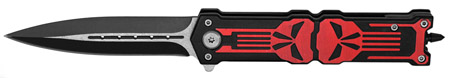 5" Spring Assist Skull Folding Knife - Black & Red