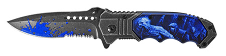 4.5" Spring Assist Zombie Hunter Folding Knife - Blue