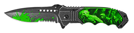 4.5" Spring Assist Zombie Hunter Folding Knife - Green