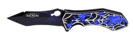 4.5" Spring Assist Spider Web Folding Knife - Blue